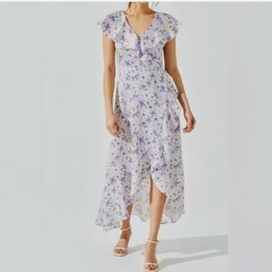 Astr Purple and White Floral Midi Dress